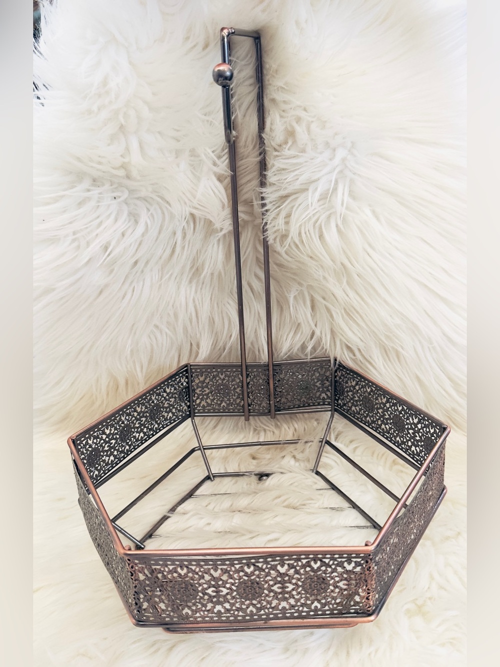 Metal Etched Fruit Basket With Banana Hanger  Rose Gold & Brushed Metal